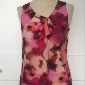Loft Drape Ruffle‎ Front Sleeveless Floral Watercolor Layering Blouse Small EUC
